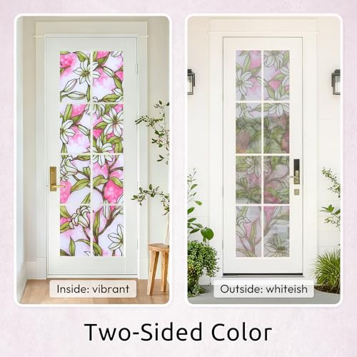 rabbitgoo Stained Glass Window Privacy Film, Pink Lily, 17.5" X 78.7" - color: Pink Lily, size: 17.5" x 78.7"