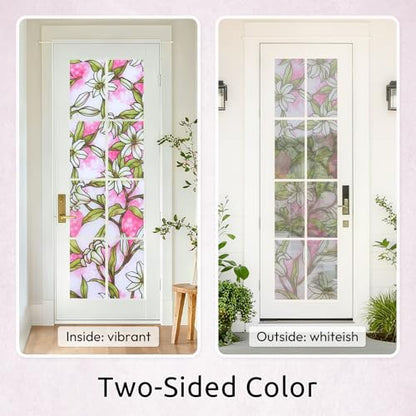 rabbitgoo Stained Glass Window Privacy Film, Pink Lily, 17.5" X 78.7" - color: Pink Lily, size: 17.5" x 78.7"