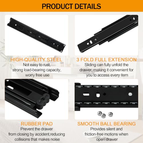 2 Pairs of 10 Inch Duty Drawer Slides,Cabinet Slides 3-Section Full Extension Ball Bearing Side Mount,for Dresser, Cabinet, Kitchen 100 LB Capacity