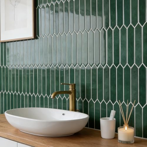 10-Sheet Peel and Stick Backsplash Tile, Self-Adhesive Green Long Hexagon Wall Tiles, Stick on Backsplash for Kitchen, Bathroom, Fireplace, RV, Thicker Design(12"×12"). - color: Green