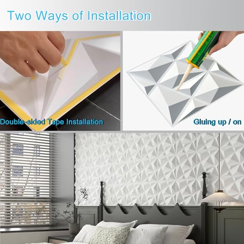 MIX3D 33 Pack 3D Wall Panels, Modern Diamond Textured Design for Interior Wall Decor in Living Room Bedroom Game Room Office Hotel, White, 12'' x 12'' Cover 32 Sq. Ft
