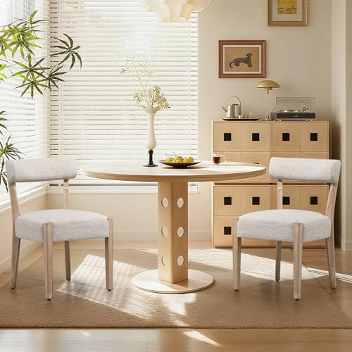 ZJhome Dining Chairs Set of 2,Mid Century Modern Dining Chair Set - Linen Upholstered Low Back Kitchen & Dining Room Chairs with Woven Design,Oatmeal Fabric - color: Oatmeal Fabric, size: Set of 2
