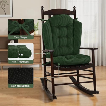 idee-home Rocking Chair Cushions Indoor, Glider Rocker Replacement Cushions - color: Green, size: 22.2 X 26.7 X 4 In & 17 X 17 X 4 In
