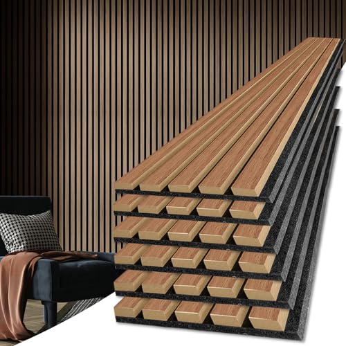 Art3d 6-Pack Soundproof Wood Slat Wall Panels, 94.5 x 7.9 Inch, Walnut - color: Walnut, size: 6Pcs - 94.5 * 7.9 inch