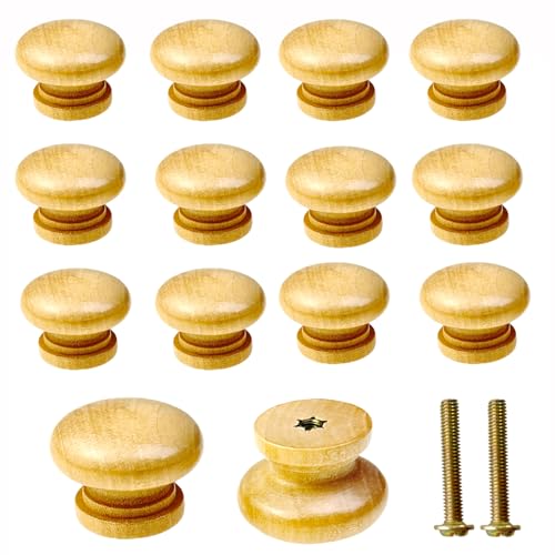 20 Pack Wood Knobs Wooden Dresser Drawer Knobs Round Mushroom Shaped Furniture Pulls - color: Natural Round