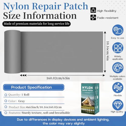 Nylon Tent Repair Tape, Self-Adhesive Fabric Patch Kit Gray - color: Gray