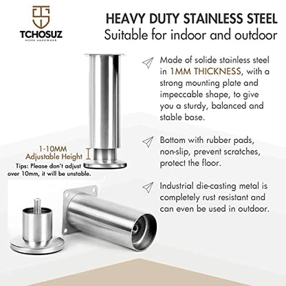 6 Inch Stainless Steel Tapered Furniture Legs Heavy Duty Set of 4 - color: Stainless Steel-silver, size: 6 inches