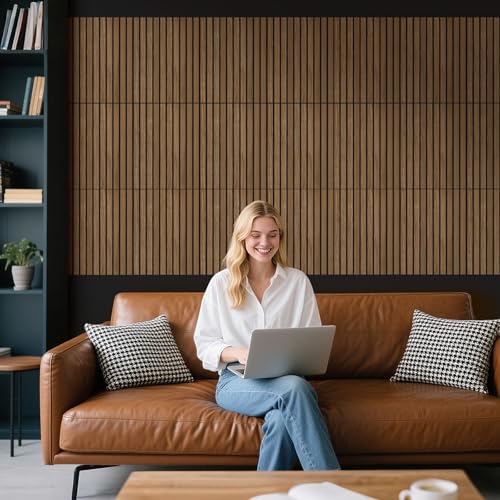 16" x 12" Acoustic Panels 12 Pack, Self-Adhesive 3D Wall Tile Walnut - color: Walnut, size: 12 Pack (16 x 12 x 0.4 inch each)