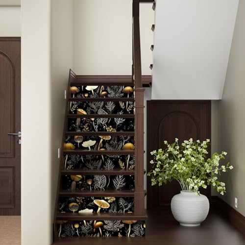 Laatse Dark Mushroom Wallpaper Peel and Stick 17.5" x 197",Black Gold - color: Black Gold, size: 17.5" x 197"
