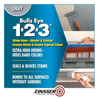 Zinsser 286258-4PK Bulls Eye 1-2-3 All Surface Primer, Quart, Gray, 4 Pack - color: Gray, size: Quart (Pack of 4)