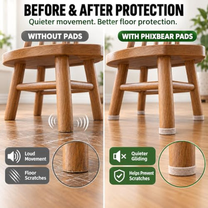 PHIXBEAR 60Pcs Chair Leg Floor Protectors with Silicone Dots, 1" Felt Pads