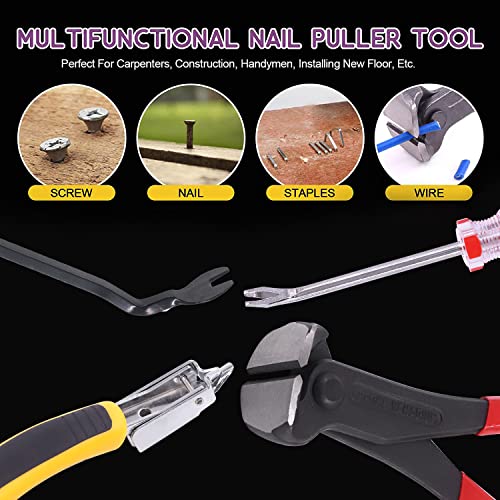 Swpeet 4Pcs Tack Puller Staple Remover Tool Set, Upholstery and Construction U Tip Nail Tack Puller U Tip Fastener Remover Carpet Remover Pefect for Removing All Kinds of Staples for Furniture, Floor