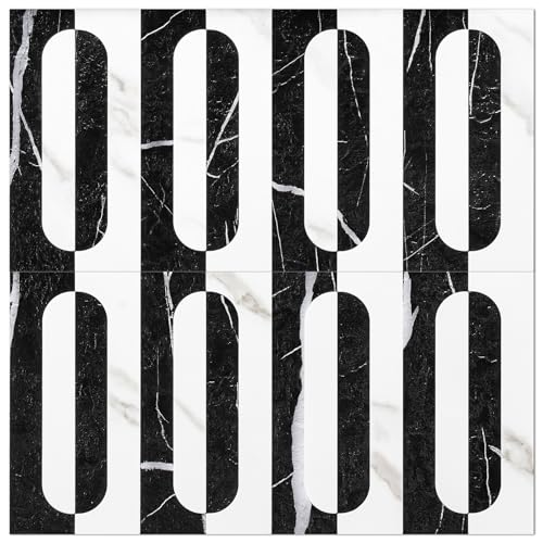 STICKGOO Peel and Stick Backsplash Tiles, 12 x 12 in, White/Black Slate - color: Marble Black+Pure White