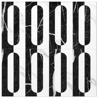 STICKGOO Peel and Stick Backsplash Tiles, 12 x 12 in, White/Black Slate - color: Marble Black+Pure White
