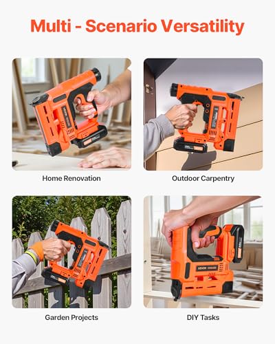 VEVOR Cordless Brad Nailer, 2-in-1 Nail Gun Staple Gun, 18 Gauge 1-1/4 inch, Includes 500 Pcs Staples and 500 Pcs Nails, with Battery and Charger, Non-Slip Rubber Grip, for Woodworking DIY Projects