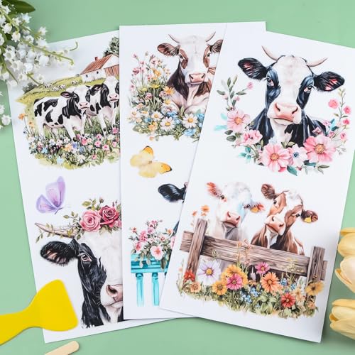 WANDIC 3 Sheets UV Rub on Transfer Stickers Ranch and Cattle Theme 3D Waterproof Decals for DIY Glass Cups Furniture Water Bottle Laptop Crafts,15 * 30cm - color: Ranch Cattle