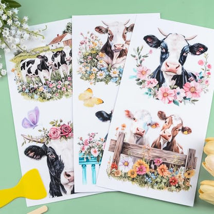 WANDIC 3 Sheets UV Rub on Transfer Stickers Ranch and Cattle Theme 3D Waterproof Decals for DIY Glass Cups Furniture Water Bottle Laptop Crafts,15 * 30cm - color: Ranch Cattle