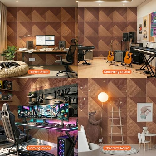 BUBOS 6-Pack Acoustic Panels, Wood Grain Sound Absorbing Panels, 23.6x23.6 - color: Deep Diamond Weave, size: 72 * 48 Inches