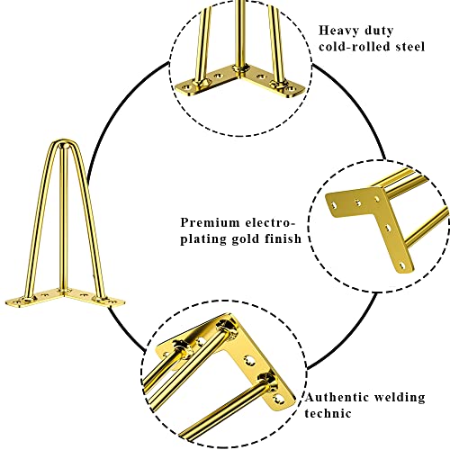 Osring 6 Inch Furniture Hairpin Legs Gold,1/2" Dia 3-Rods Metal Table Feet - color: Gold, size: 6 Inch