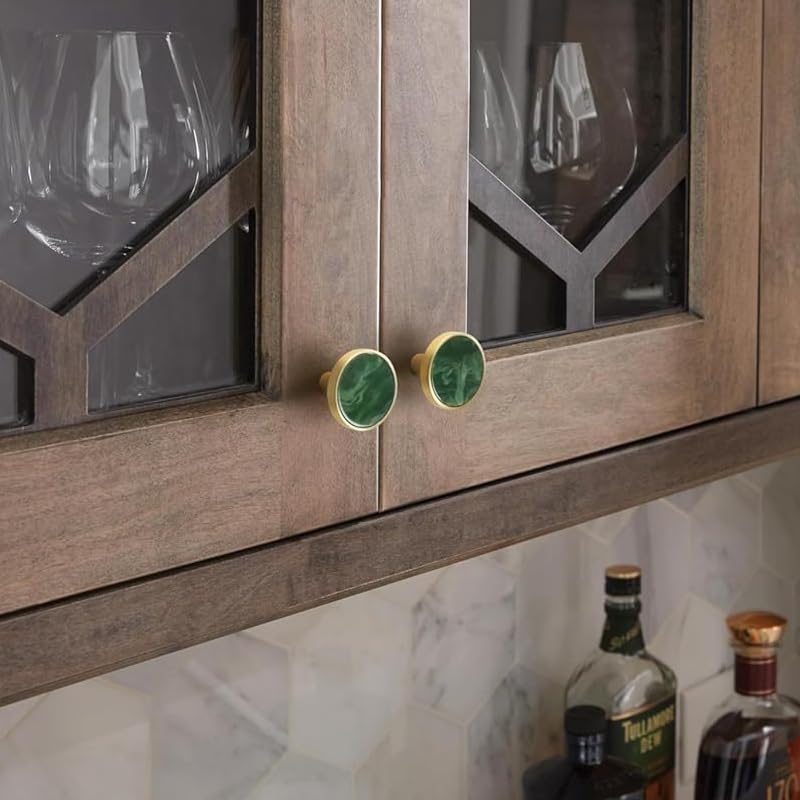8 Pack Cabinet Knobs & Drawer Pulls, 32mm Classic Round Cabinet Hardware with Screws, Modern Simple Design for Kitchen Dresser Cupboard Office Drawer and Door Handles, Green