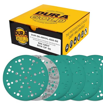 Dura-Gold 600 Grit 6" Green Film Sanding Discs, 49-Hole Pattern, Box of 50 - style: 600 Grit