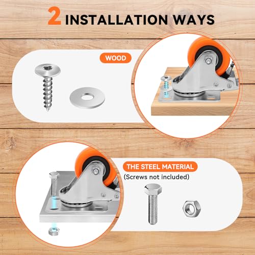 W B D WEIBIDA 2" Plate Caster Wheels Heavy Duty 600 Lbs Load Capacity Swivel Casters with Brake Set of 4, Safety Dual Locking, No Noise Wheels for Furniture, Carts (Screws and Screwdriver) - size: 2 INCH
