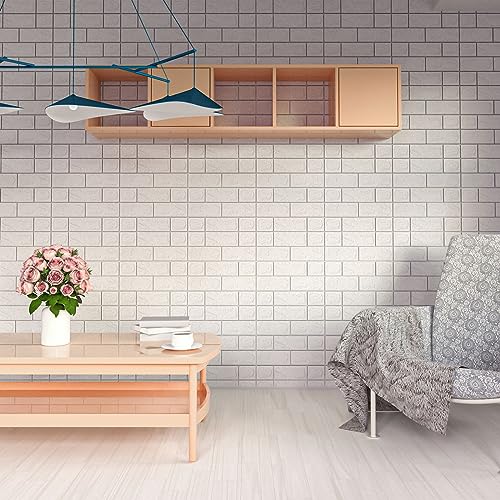 3D Wall Panels Peel and Stick in White, 20 PCS XPE Foam 3D Wallpaper, Faux Brick Wall Panels for Bedroom, Stairs, Kitchen - color: White Brick, size: 20PCS