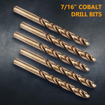 POWERTEC 7/16" Cobalt Drill Bits - 5 Pack - 5-35/64" Length - M35 HSS Jobber Length Twist Bits with 135° Tip for Drilling Wood, Metal, Stainless Steel, Nickel Alloy, Cast Iron & Plastic (QDB2020V) - style: 5PK 7/16" Cobalt Drill Bits (M35 135°)