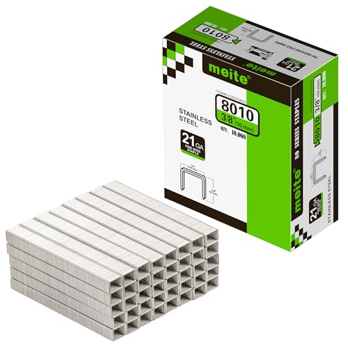 meite 21 Gauge 1/2-inch Crown Upholstery Staples, 304 Stainless Steel with 3/8-inch Leg Length, Heavy Duty Staples for Staple Gun MT8016 (10,000 Counts) - size: 3/8" (10 mm), style: 1 Box