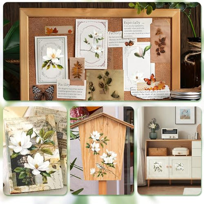 WANDIC 6 Sheets Magnolia Rub On Transfer Sticker, Flower Theme Decal for Home Party Present Packaging DIY Scrapbooking Photo Albums Furniture,15 * 30cm - color: Magnolia Rub on Transfer Sticker