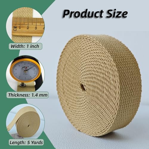 Cotton Webbing 1 Inch 5 Yards for Bag Strap Sewing Crafts, Kahki - color: Kahki