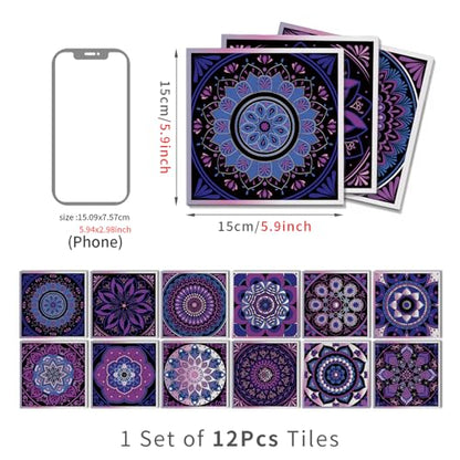 VICCI 24 Pcs Waterproof Peel and Stick Tile Stickers, 5.9x5.9 Vinyl Tiles - color: Art-106, size: 5.9x5.9IN*12pcs