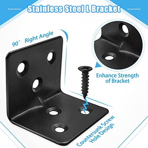 32PCS Black L Corner Brackets + 192PCS Screws, Stainless Steel Corner Braces for Shelves, Heavy Duty Angle Brackets - size: 32PCS, style: L Brackets