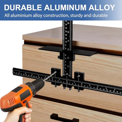 14-Piece Cabinet Hardware Jig Tool Set, Black Aluminum Alloy Cabinet Handle Jig & Drill Guide Template for Drawer Knobs, Door Pulls, Cabinet Handle Template & Hinge Adjustment Tool - color: Black