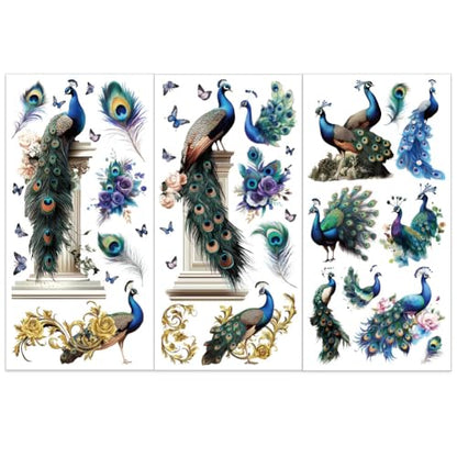 OLYCRAFT 3pcs/Set Peacock Rub on Transfers for Furniture and Crafts 6x12 Inch Feather Furniture Transfer Sticker Furniture Decals Decor Transfer Stickers Rub on Decals for Furniture - style: Peacock