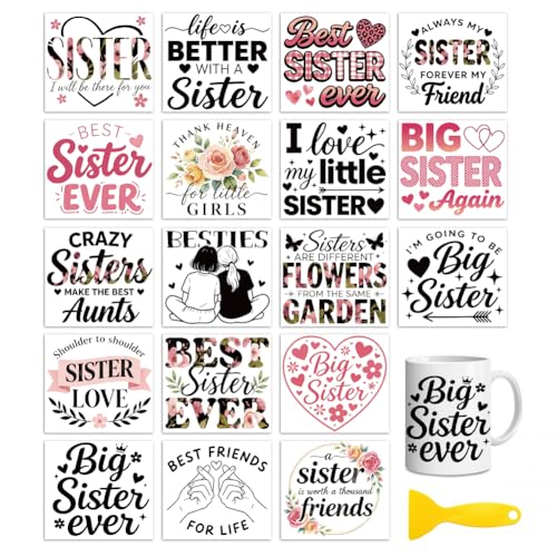 Peacoblue Sister Quotes Rub On Transfers for Craft, Transfer Sticker - style: Best Sisters with Flowers