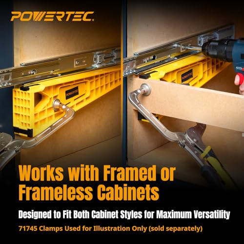 POWERTEC Drawer Slide Jig Set – Drawer Slide Installation Tool for Cabinets Desks Dressers Kitchen Drawers and Woodworking Projects – Supports Framed & Frameless Cabinets (72349) - style: Drawer Slide Jig Set