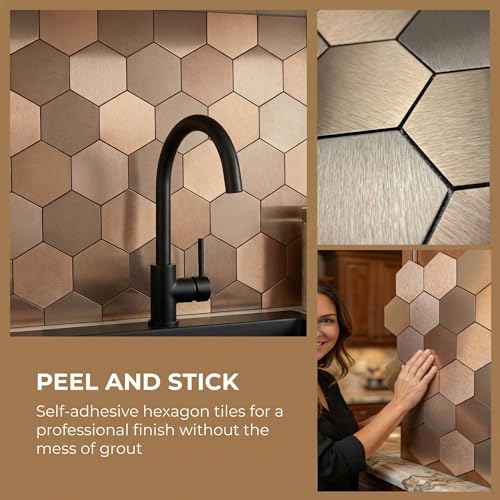 Mosaic Wall Sticker, 13.4x11 Inch, Copper, 10 Pack - color: Copper
