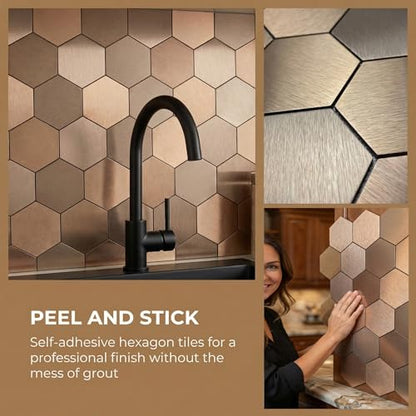 Mosaic Wall Sticker, 13.4x11 Inch, Copper, 10 Pack - color: Copper