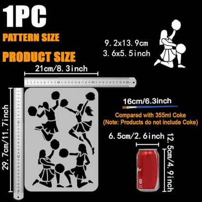 FINGERINSPIRE Cheerleader Silhouette Painting Stencil with 1 Pc Plastic Paint Brush 8.3x11.7 inch Reusable Cheerleading Drawing Template Cheer Stencil for Painting on Wood Wall Fabric Furniture - color: Cheerleader Silhouette