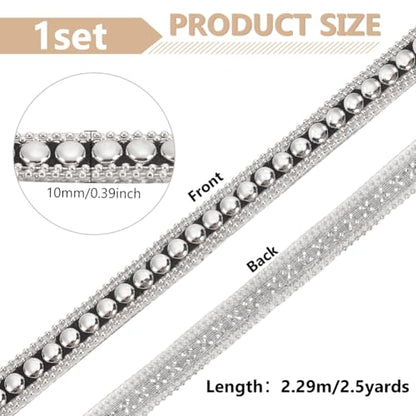 FINGERINSPIRE 2.5 Yards Hot Fix Nailhead Trim 3/8 inch Wide Dome Round Stud Iron-on Nailhead Ribbon with Black PU Leather Base Flat-Back Rivet Trim Ribbon for DIY Purse Clothing Shoes Decoration