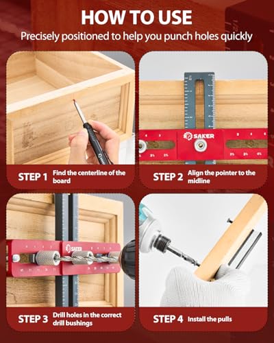 Saker Cabinet Hardware Jig, Cabinet Handle Doweling Template Tool - size: 6.5" Jig Saw