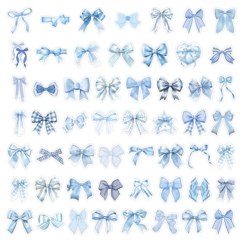 54Pcs Blue Bows Stickers Pack - Waterproof Stickers for Gifts,Scrapbooking,Laptop,Water Bottles,Skateboards,Mobile Phone SPKMMM - color: H