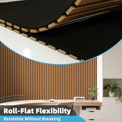 Art3d Roll-Flat Acoustic Wood Slat Wall Panel, 95.3 x 23.8 in, 2-Pack, Teak - color: Teak, size: 2-Pack - 95.3 x 23.8 Inch