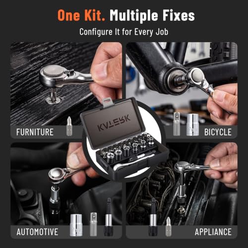 Katerk Right Angle Screwdriver, 28-Piece Mini Ratchet Set for Tight Space