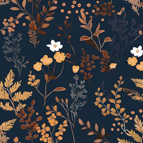 Blue Gold Vintage Floral Peel and Stick Wallpaper 17.5" x 393" - color: Blue Gold, size: 17.5" x 393"