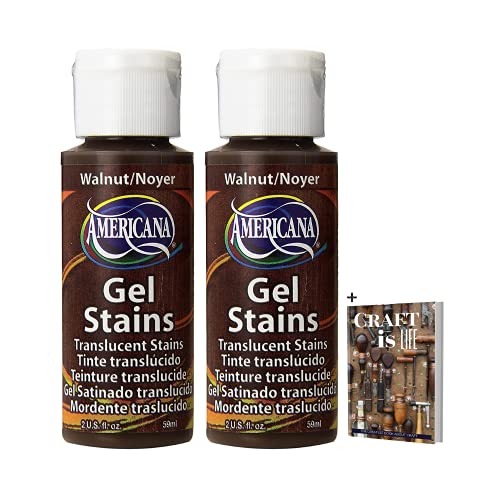 Decoart Americana Walnut Gel Stain - 2 Pack 2oz Water-Based Wood Stain Solution Finish for Board, Planks, Decor, Craft, Room & Outdoor Furniture With E-book