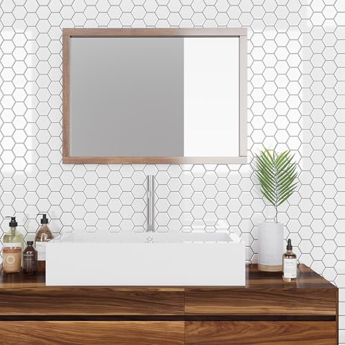 VEELIKE 12-Sheet White Hexagon Tile Peel and Stick Backsplash for Kitchen Backsplash Tiles Peel and Stick Waterproof Self Adhesive Back Splashes Stick on Tiles for Kitchen Bathroom Removable 12''x12'' - size: Box of 12 Tiles