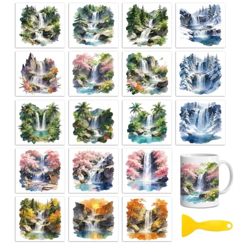 Peacoblue Waterfall Forest Rub On Transfers for Craft, Transfer Sticker - style: Waterfall Forest Scenery