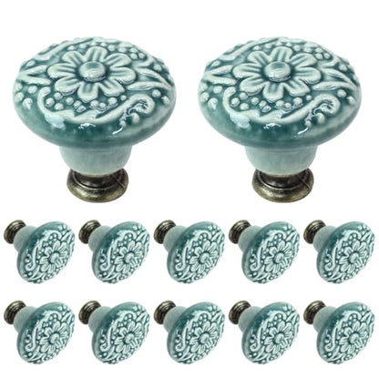 Biaungdo 12 Pcs Green Ceramic Kitchen Cabinet Knobs - color: Green